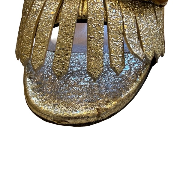 Gucci GG Marmont Metallic Gold Fringe Mule Sandals - Picture 3 of 15